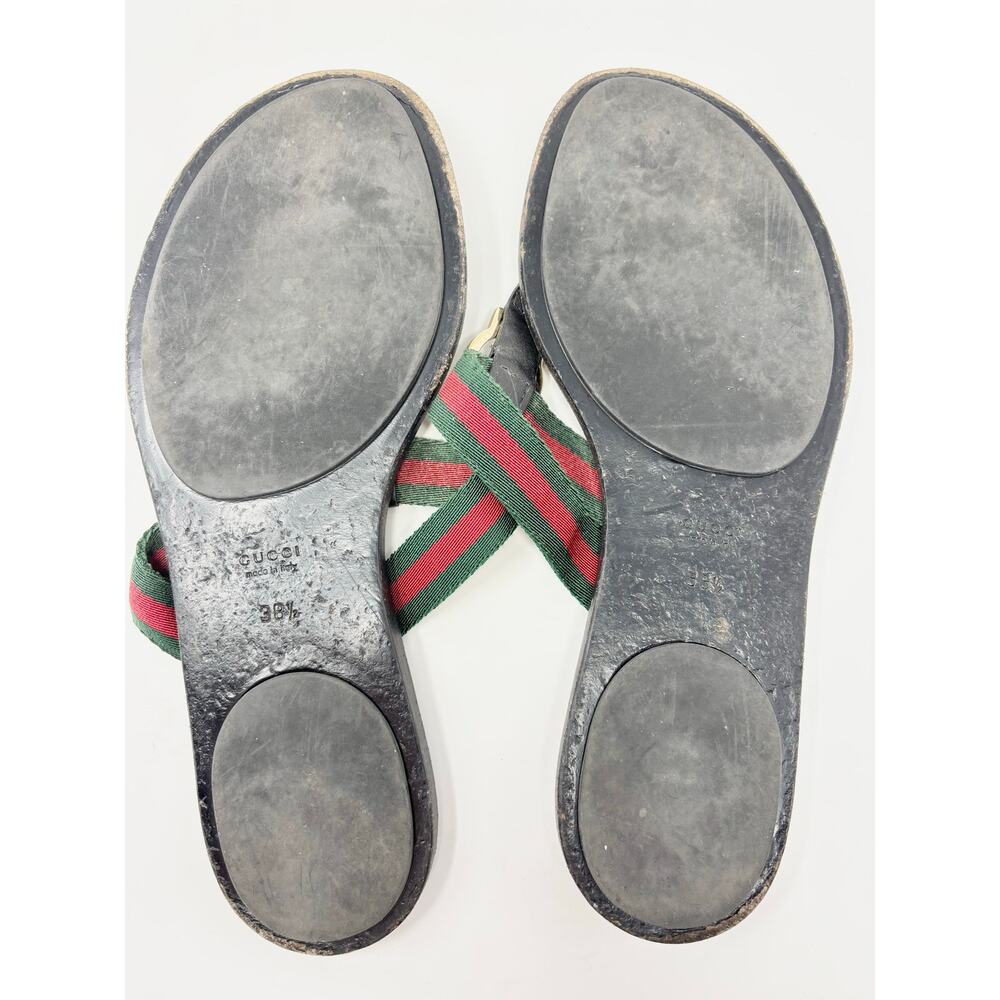 Gucci Interlocking GG Web Stripe Leather Thong Flat Sandal Slides EU 38.5 - Picture 5 of 6